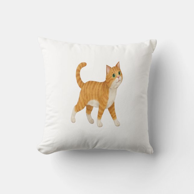 Smiling Orange Cat Decorative Pillow (Front)