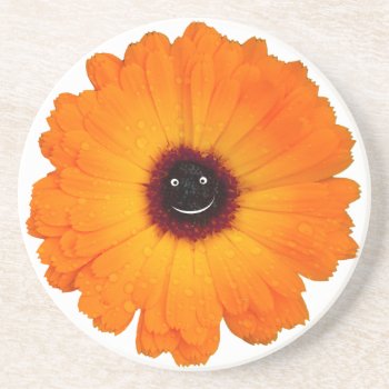 Smiling Orange Flower Drink Coaster by 85leobar85 at Zazzle