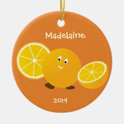 Smiling Orange Fruit Year Name Ceramic Ornament