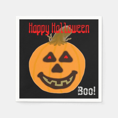 Smiling Orange Pumpkin Halloween Boo Paper Napkins