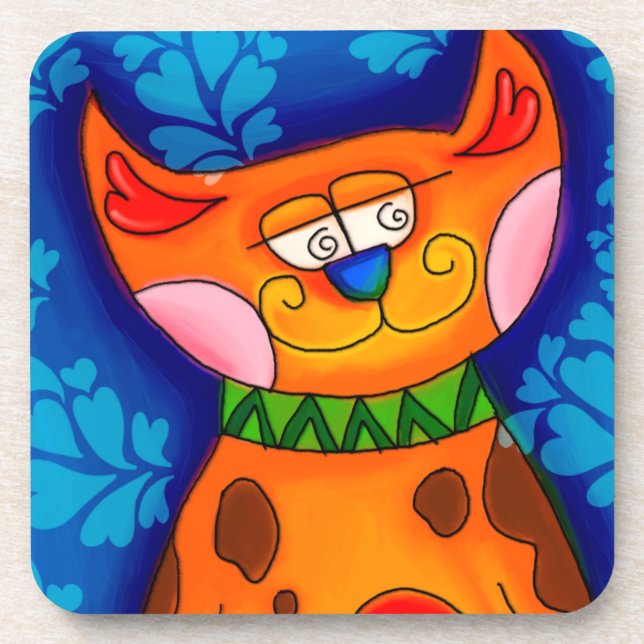 Smiling Orange Tabby Cat Beverage Coaster (Front)