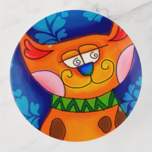 Smiling Orange Tabby Cat Trinket Tray
