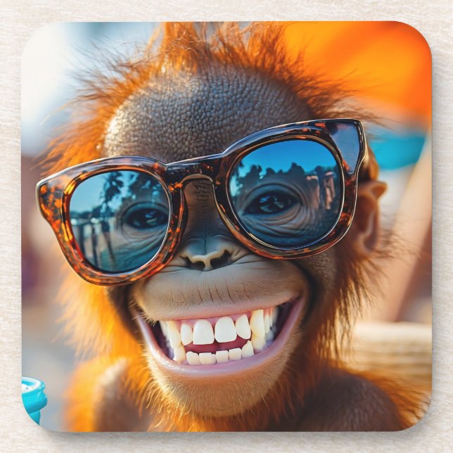Smiling Oranguthan Beverage Coaster (Front)