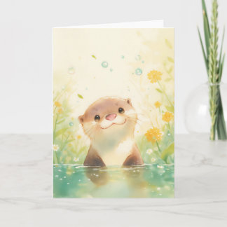 Smiling Otter in a Meadow of Sunshine Card