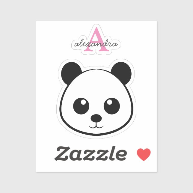 Smiling Panda Face Monogram – Cute Kawaii Personal Sticker (Sheet)