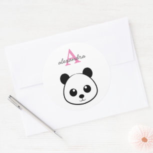 Smiling Panda Face Monogram Round Sticker – Cute