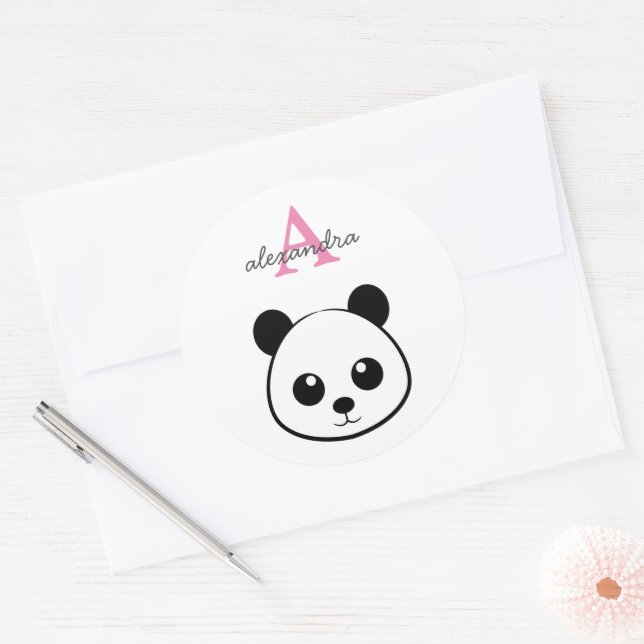 Smiling Panda Face Monogram Round Sticker – Cute  (Envelope)