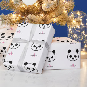 Smiling  panda face Monogram Wrapping Paper