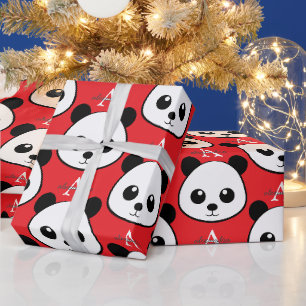 Smiling Panda Face Wrapping Paper – Cute Monogram