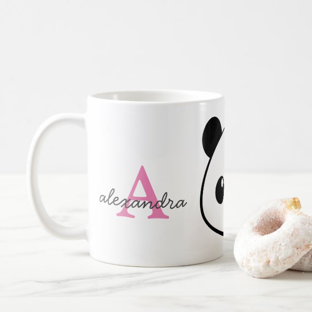 Smiling Panda Monogram Coffee Mug – Personalized  (With Donut)
