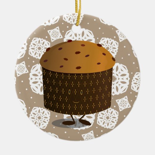 Smiling Panettone Food Christmas Ceramic Ornament