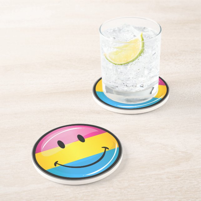 Smiling Pansexual Pride Flag Drink Coaster (Side)
