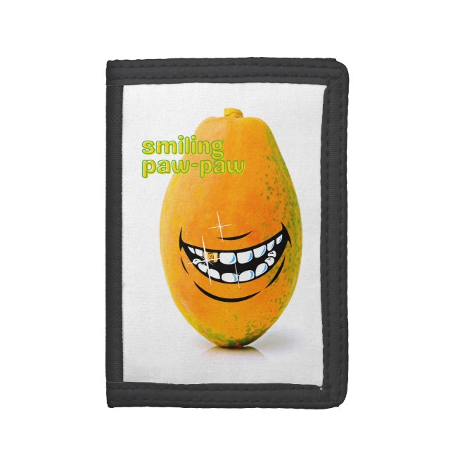 Smiling Pawpaw met 'n Goue Tand Trifold Wallet (Front Vertical)