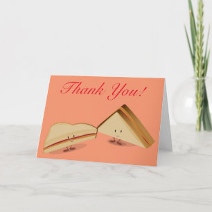Smiling peanut butter and jelly sandwich thank you card