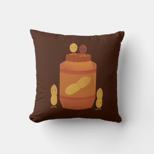 Smiling peanuts around peanut butter throw pillow