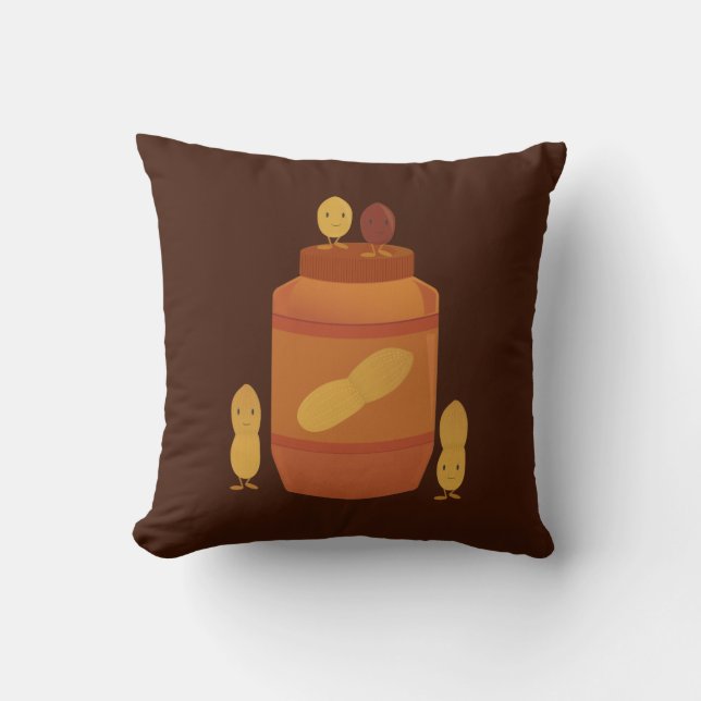 Smiling peanuts around peanut butter throw pillow (Front)