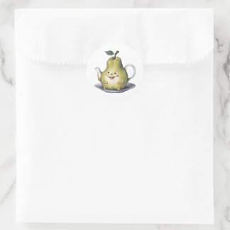 Smiling Pear Teapot Classic Round Sticker