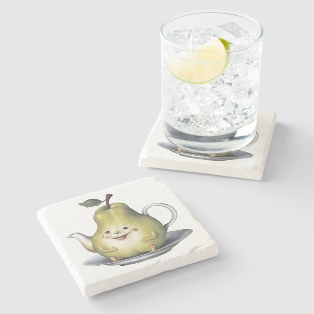 Smiling Pear Teapot Stone Coaster (Side)