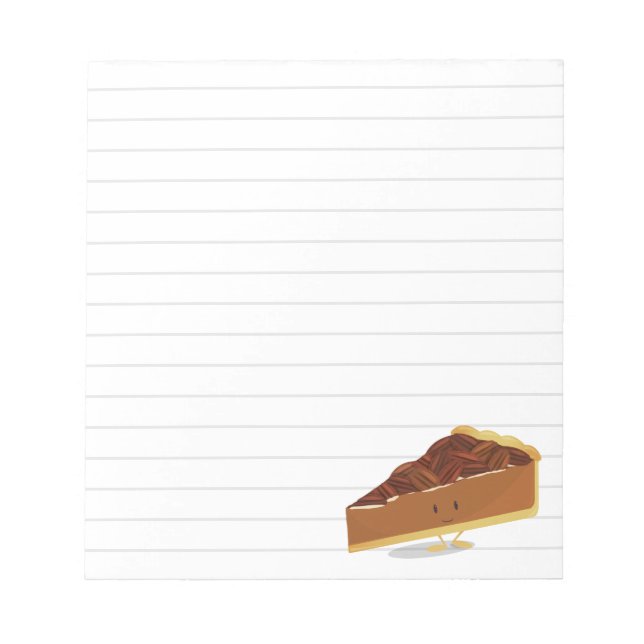 Smiling Pecan Pie Cartoon White Gray Lines Notepad (Front)