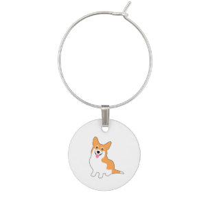 Smiling Pembroke Welsh Corgi Cartoon Wine Charm