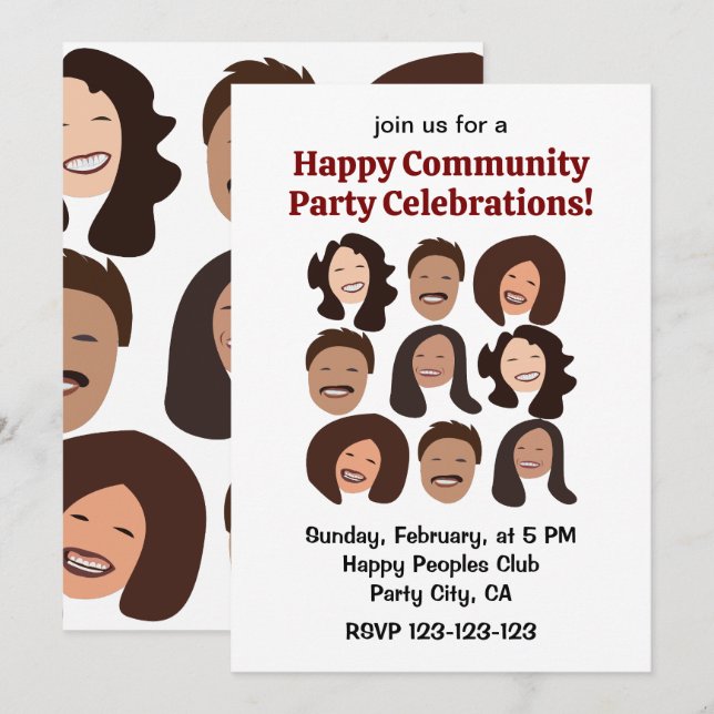 Smiling People Happy Face Celebration Party Invitation (Front/Back)