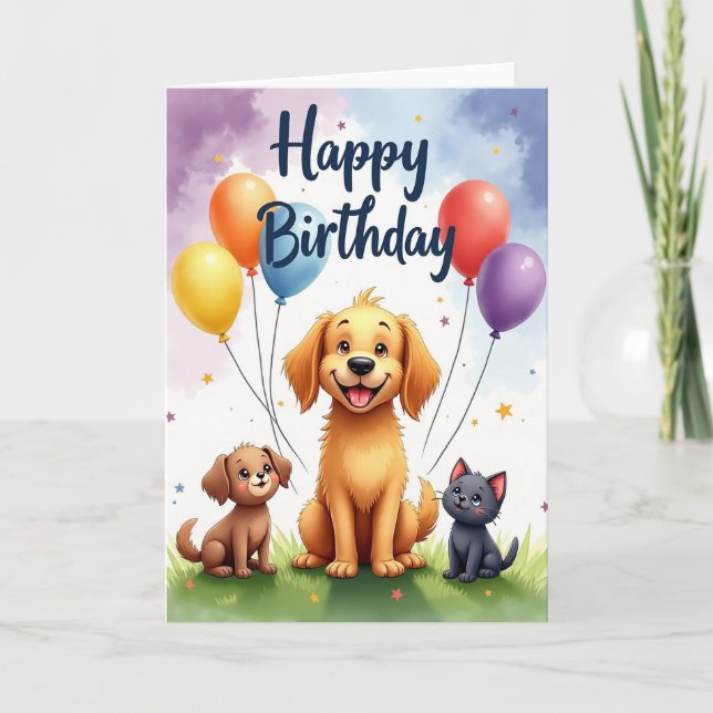 Smiling Pets Birthday Card (Front)