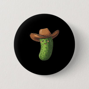 Smiling Pickle In Western Cowboy Hat Costume  Button