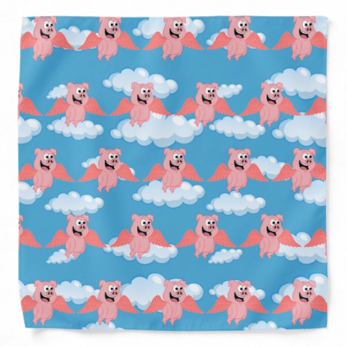 Smiling Pig Pink Wings Flying Animal Funny Cartoon Bandana