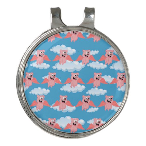 Smiling Pig Pink Wings Flying Animal Funny Cartoon Golf Hat Clip