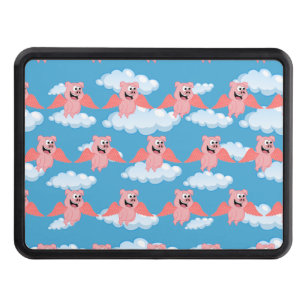 Smiling Pig Pink Wings Flying Animal Funny Cartoon Hitch Cover