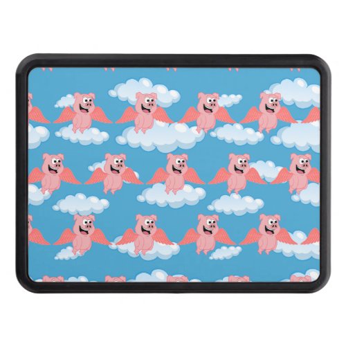 Smiling Pig Pink Wings Flying Animal Funny Cartoon Hitch Cover
