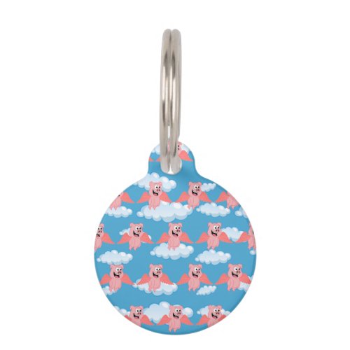 Smiling Pig Pink Wings Flying Animal Funny Cartoon Pet ID Tag