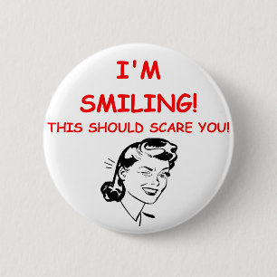 smiling pinback button