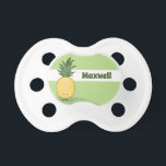 Smiling Pineapple | Pacifier<br><div class="desc">Pacifier with a smiling, cartoon pineapple and a customizable baby name in green.</div>