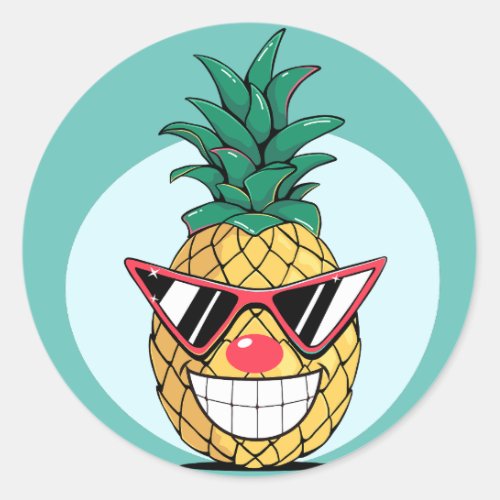 Smiling pineapple wearing sunglasses  clown nose classic round sticker