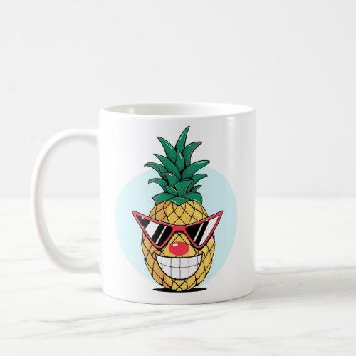 Smiling pineapple wearing sunglasses  clown nose coffee mug