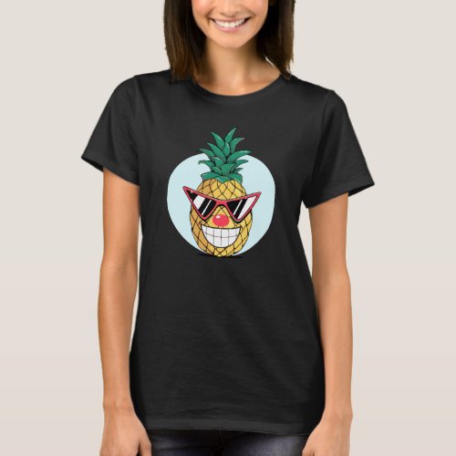 Smiling pineapple wearing sunglasses  clown nose T_Shirt