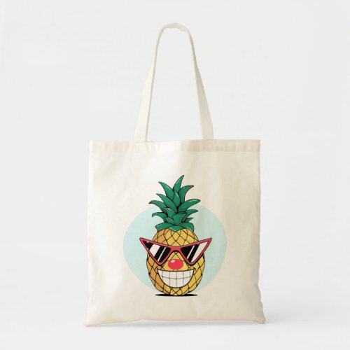 Smiling pineapple wearing sunglasses  clown nose tote bag
