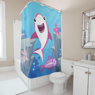 Smiling Pink Baby Shark Shower Curtain