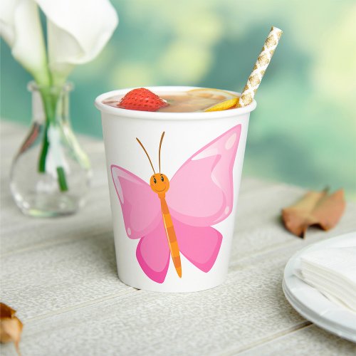 Smiling Pink Butterfly Paper Cups