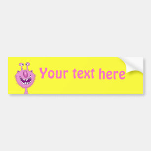 Smiling Pink Cute Monster With Beard Bumper Sticker