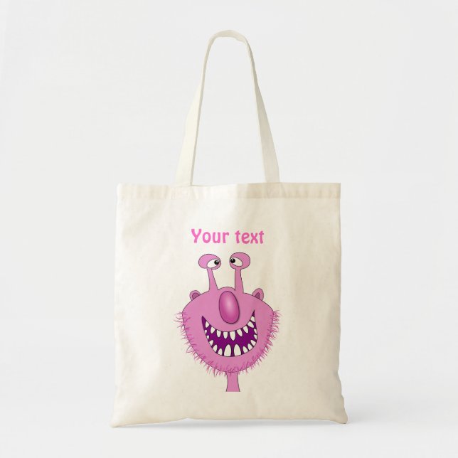 Smiling Pink Cute Monster With Beard Tote Bag (Front)