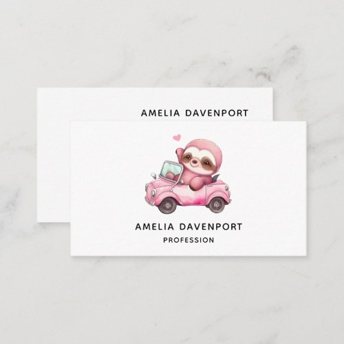 Smiling Pink Sloth Driving a Convertible Business Card