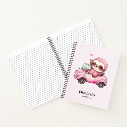 Smiling Pink Sloth Driving a Convertible Notebook