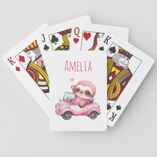  Smiling Pink Sloth Driving a Convertible Playing Cards