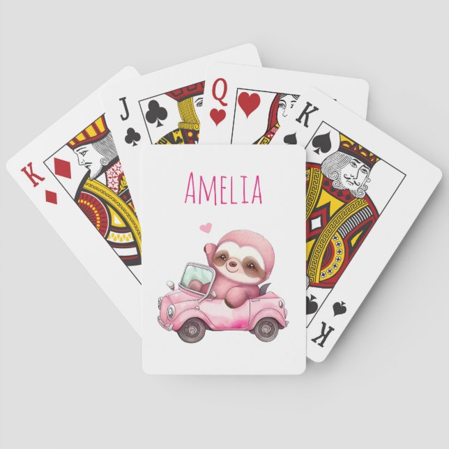  Smiling Pink Sloth Driving a Convertible Poker Cards (Back)
