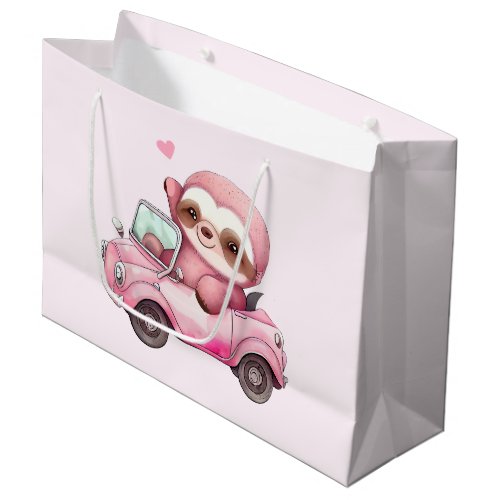  Smiling Pink Sloth in a Convertible Large Gift Bag