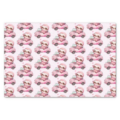 Smiling Pink Sloth in a Convertible Pattern Tissue Paper