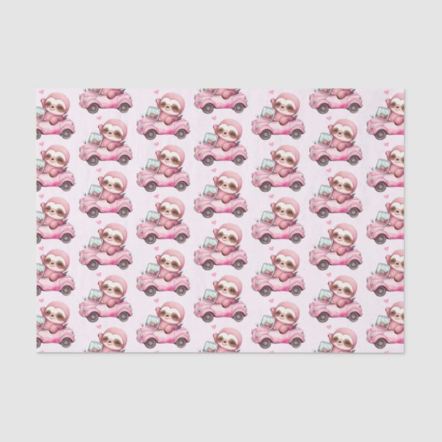 Smiling Pink Sloth in a Convertible Pattern Tissue Paper (Front)