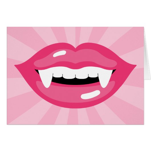 Smiling Pink Vampire Lips With Fangs Cards (Front Horizontal)